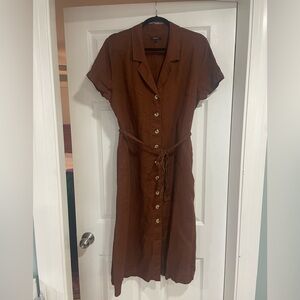 Quince Chocolate Brown Linen Midi Dress
